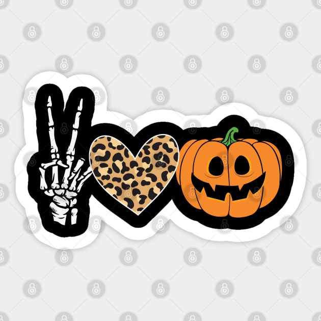 Peace Heart Love Fall Pumpkin Halloween Leopard Sticker by MZeeDesigns